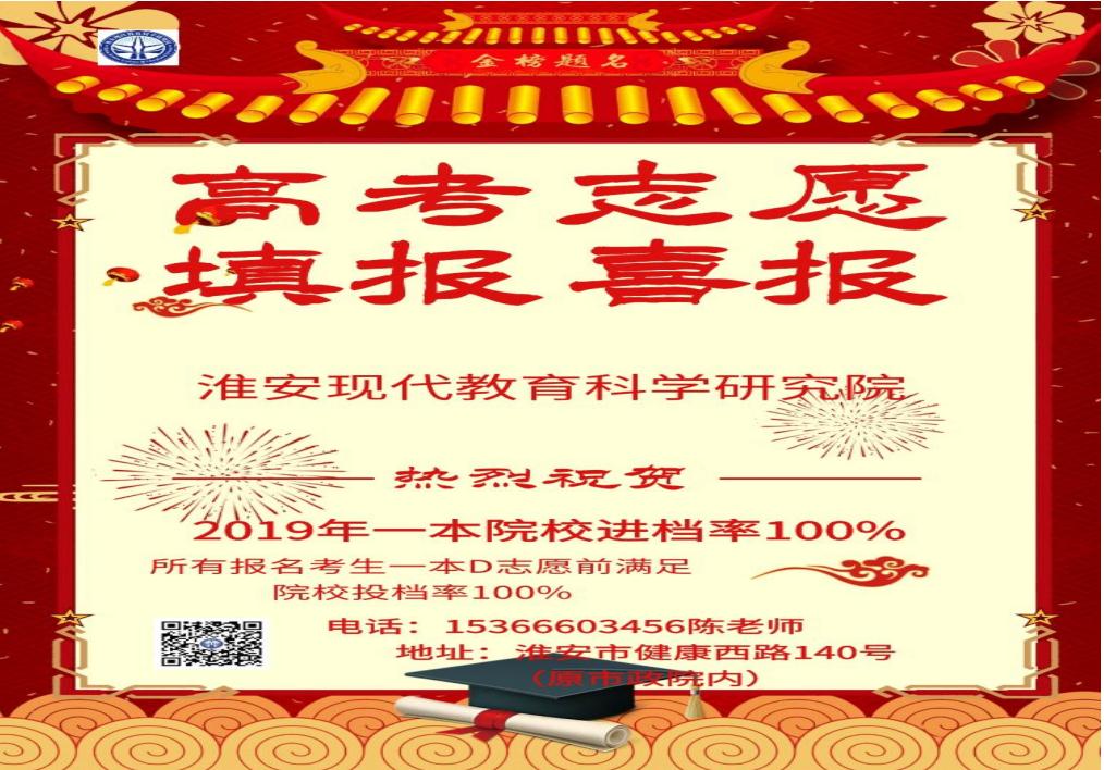 淮安现代教育科学研究院2019年高考志愿填报喜报(图1)